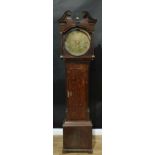 A George III oak longcase clock, 35cm circular brass dial inscribed Malkin, Kirkby, Roman and