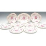 An early 19th century Minton dessert service, comprising six shaped circular plates, shaped oval