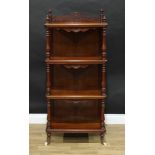 A Victorian walnut four-tier whatnot, pierced three-quarter gallery, panelled back, shaped aprons