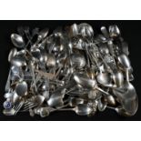 A collection of silver flatware, commemorative spoons and novelty pieces, various periods, dates and
