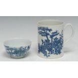 A Worcester Plantation pattern cylindrical mug, slightly tapering, printed in underglaze blue, to