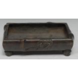 A Chinese patinated bronze rectangular censer, cast throughout with leafy bamboo, 21cm wide, 19th