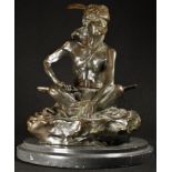 After the Manner of Frederic Remington, a brown patinated bronze, A Native American Brave,
