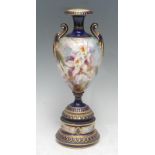 A Royal Worcester two handled pedestal ovoid vase, painted probably by Frank Roberts, with with