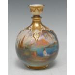 A Royal Worcester globular vase, painted by Walter Sedgley, signed, with an Italian style river