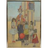 M Wieland The Punch and Judy Show signed, dated 78, oil on hardboard, 86.5cm x 60cm