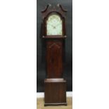 A William IV oak longcase clock, 29.5cm arched painted dial inscribed T&J Hallam Nottingham, the