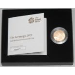 Coin, GB, Elizabeth II, The Sovereign 2019, Gold Brilliant Uncirculated Coin, numbered 00267,