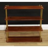 A set of 19th century style mahogany and brass waterfall display shelves, ball finials and feet,