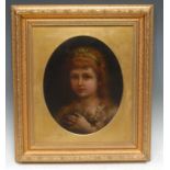 English School (19th century) Portrait of a Young Girl, head and shoulders, holding flowers oil on