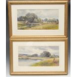 Frank Gresley (1855 - 1936) A Pair, Swarkestone, Derbyshire signed, watercolours, 21cm x 43cm