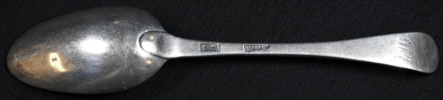 An 18th century Scottish Provincial silver Hanoverian pattern table spoon, 21cm long, marked IS ABD, - Image 2 of 2