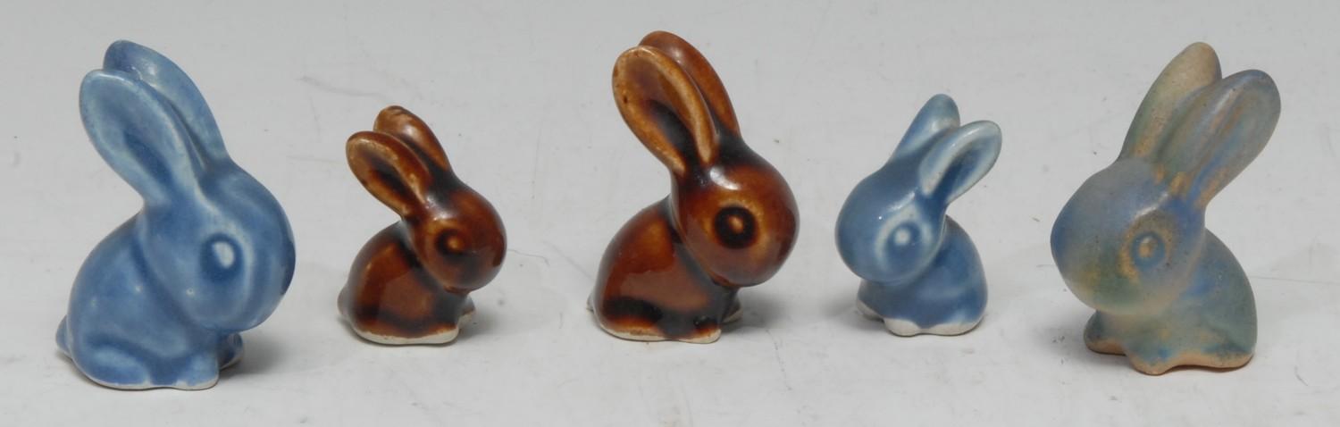 A Denby Marmaduke rabbit, in blue, 4.5cm high, size 0; another, pastel, 3.5cm high, size 00;