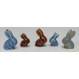 A Denby Marmaduke rabbit, in blue, 4.5cm high, size 0; another, pastel, 3.5cm high, size 00;