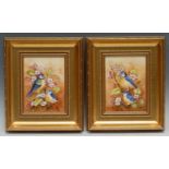 A pair of rectangular porcelain plaques by Peter Gosling, signed, Blue Tits, 19cm x 14cm, framed