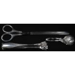A pair of Edwardian silver hafted scissors, 21.5cm long, Birmingham 1910; a George III style cast