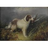 J**Langlois (19th century) Gundog and Pheasant signed, oil on canvas, 13cm x 19cm |(split in canvas)