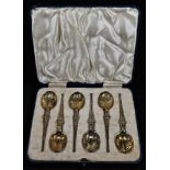 A set of six George VI silver-gilt 'anointing' spoons, Barker Brothers Silver Ltd, Birmingham