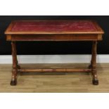 A 19th century hardwood library table, rounded rectangular top with inset tooled and gilt leather