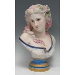 A Limoges bisque porcelain bust, by Henri Ardant, modelled after A. Carrier, as a maiden with a