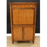 A 19th century satinwood and mahogany escritoire, canted rectangular top with shallow gallery,