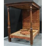 A William IV/ early Victorian mahogany four poster bed, outswept cornice, turned posts, 228cm
