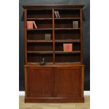 A Victorian mahogany library bookcase, moulded cornice above two rows of open adjustable shelves,