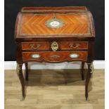 A 19th century French porcelain and gilt metal mounted rosewood bombe-shaped bureau du dame, in