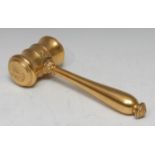 A French gilt metal auctioneer's gavel, acanthus socle and pommel, 23cm long