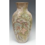 A large Langley Ware ovoid vase, designed George Leighton Parkinson in relief and incised broad leaf