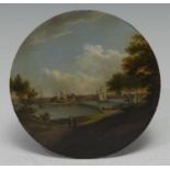 An early 19th century German named-view papier-mâché circular table-top snuff box cover, by