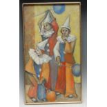 M Wieland Clowns signed dated 87, oil on board, 61cm x 34cm