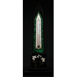 A 19th century Derbyshire Ashford marble obelisk mantel thermometer, inlaid with malachite bands and