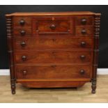 A William IV Scottish mahogany chest, slightly oversailing top above a bonnet drawer flanked by a