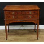 A Sheraton Revival mahogany bow fronted side table, by SJ Waring & Sons, shallow gallery above two