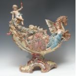 A large Eichwald table centrepiece, moulded with Pegasus mythical chariot, surmounted with scantilly