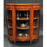 A Sheraton Revival satinwood and marquetry lobed demilune display cabinet, crossbanded top with