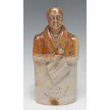 A Belper & Denby, Bournes Potteries salt glaze reform flask, of Earl Grey holding a scroll impressed
