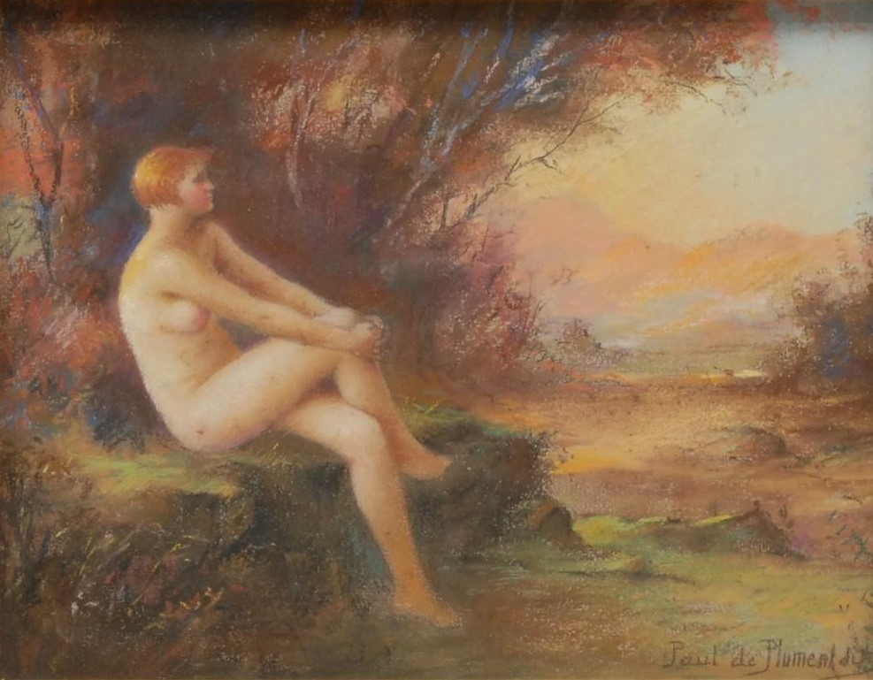 Paul de Plument de Bailhac (1864 ? 1951) Naked Female at Sunset signed, pastel, 19.5cm x 25cm