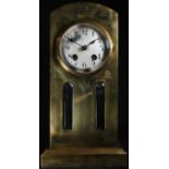 A Jugendstil brass mantel clock, 10cm convex silvered dial inscribed with Arabic numerals, eight-day