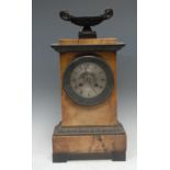 A French Empire marble mantel clock, 10cm circular silvered dial 8-day movement striking on a