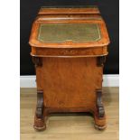 A Victorian burr walnut and marquetry Davenport desk, concave rectangular superstructure with