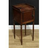 A George III mahogany bedroom cabinet, three-quarter gallery above a door, 80cm high, 35.5cm wide,