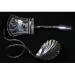 A Norwegian silver caddy spoon, shell bowl, curled ropetwist stem, 8.5cm long, Marius Hammer,