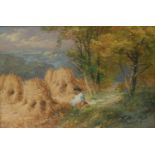 Thomas Dingle (fl. 1879 - 1889) Resting by the Wheatsheaves signed, oil on board, 10.5cm x 16.5cm