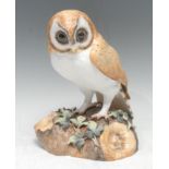A Royal Crown Derby Barn Owl, naturalistically modelled, 26cm high, printed marks, signed M.E.T. ,