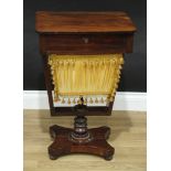 A William IV mahogany work table, rounded rectangular top above a frieze drawer and a basket