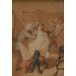 English School (19th century) A Commotion watercolour study, 8cm x 5.5cm