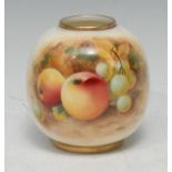 A Royal Worcester ovoid vase, painted by Roberts, signed, with ripe fruit, 8cm high, printed mark in