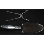 Georg Jensen - a Danish silver Cactus [Kaktus] pattern patisserie server and sugar tongs, designed